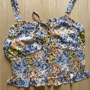Sienna Sky Junior's M Floral Cropped Tank Top Sleeveless Smocked Waist Multi